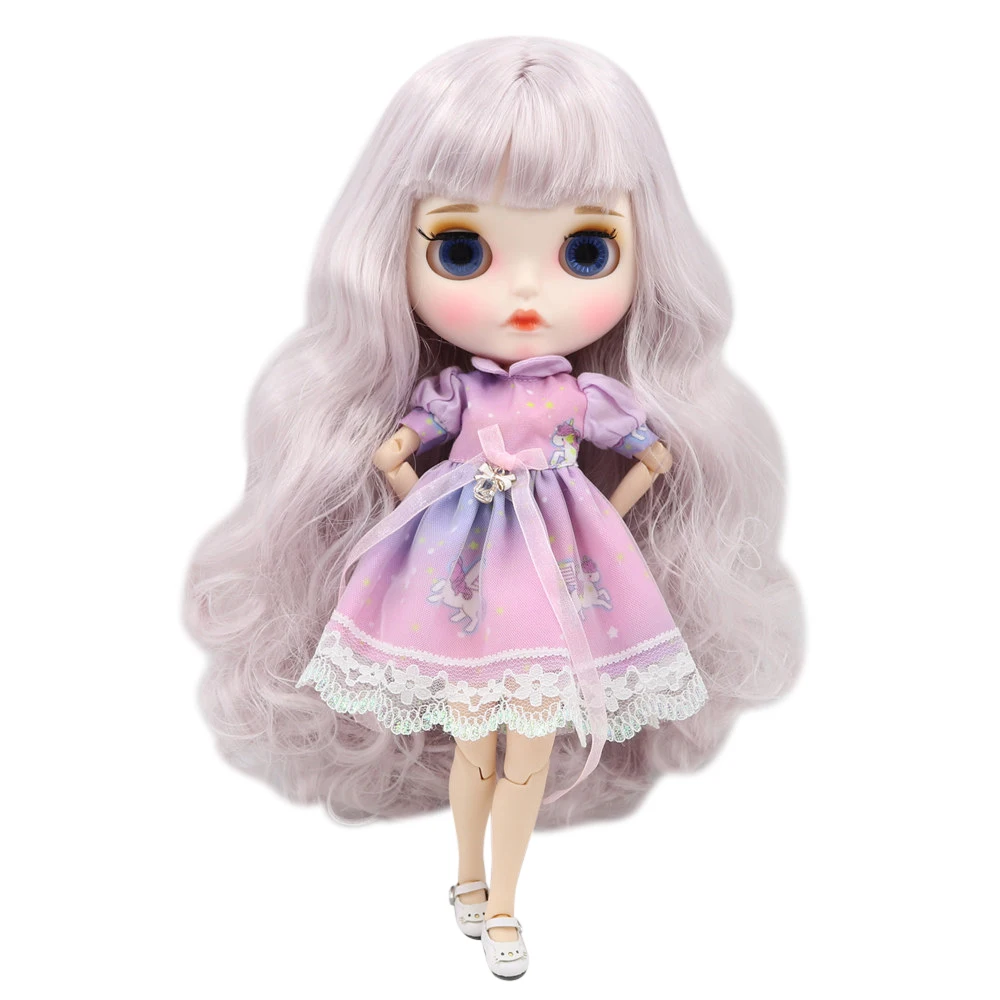 

ICY DBS Blyth doll white skin joint body purple hair new matte face with eyebrows Lip gloss BL1003/7263