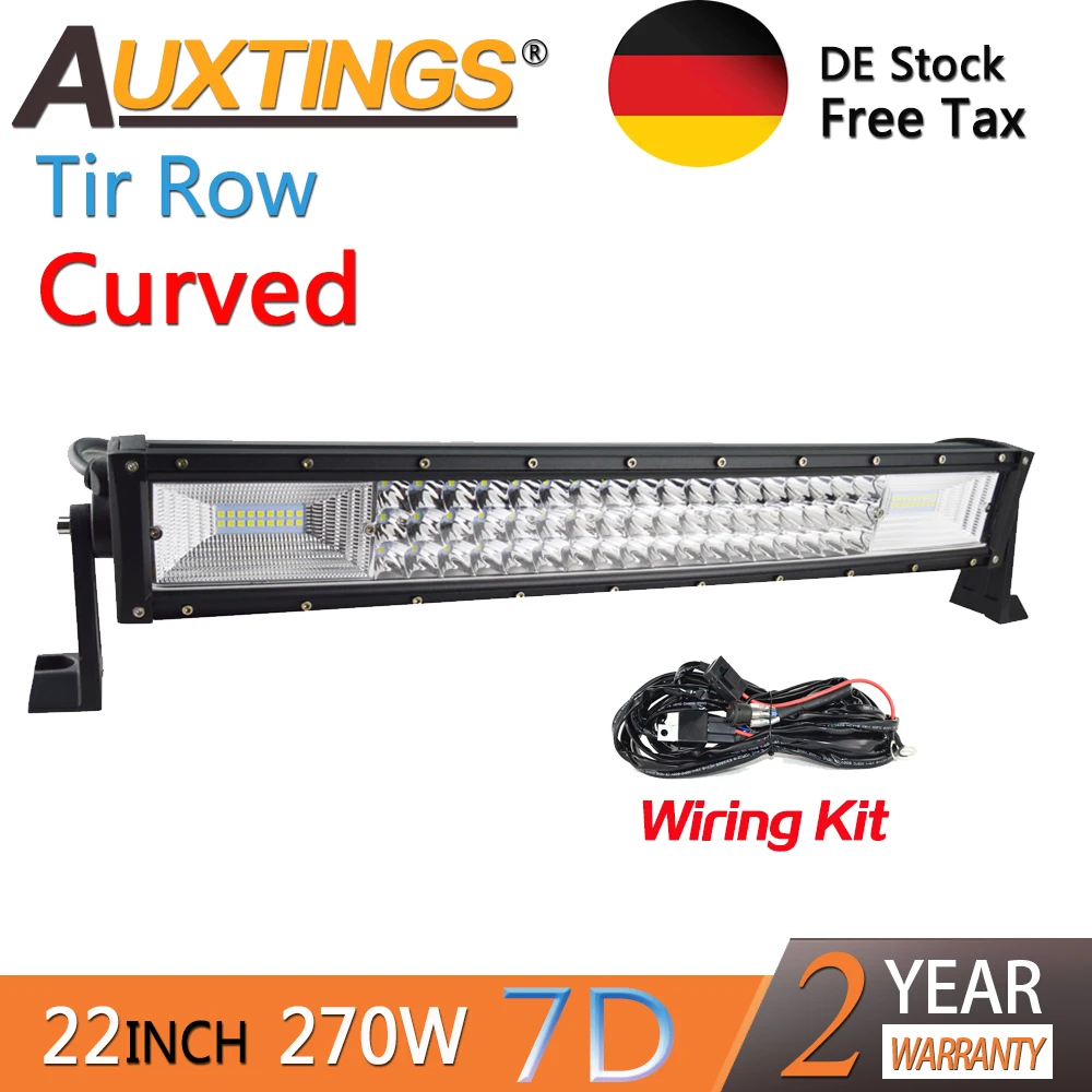 

Auxtings 22inch 270w Curved 3-rows movable bracket IP67 waterproof high power high lumens tri rows 21''7D LED light bar offroad