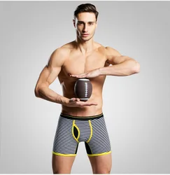 Ropa interior de calidad para hombre, Bóxer Extra largo a rayas de algodón, Cueca