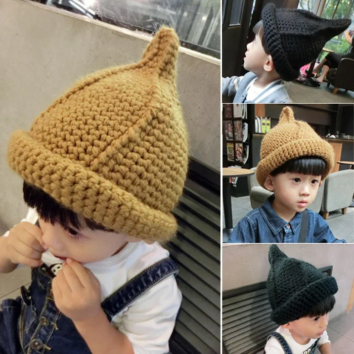 BomHCS Korean Style Knitted Cap Baby Hat Toddler Kids Girls Boys Nipple Knitted Hat Curling Cap