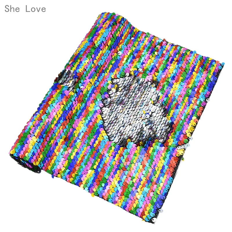 Chzimade Rainbow Reversible Sequin Fabric Sewing Cloth Garments DIY Handmade Materials Craft Making Accessories