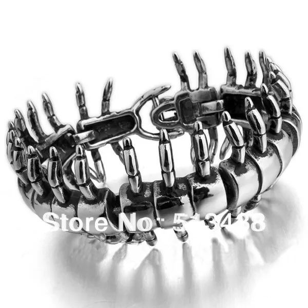 Free ship! 107g Huge & Heavy casting 35mm Stainless Steel cool Men's jewelry retro punk biker centipede link bracelet bangle