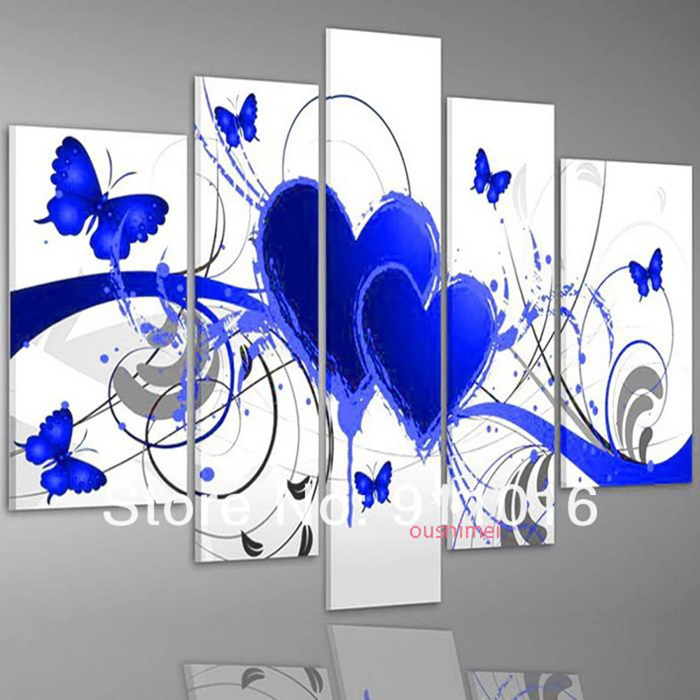 

Hand painted Oil Wall Art Red Flower Love Butterfly Home Decoration Heart Abstract Blue Landscape Oil Painting On Canvas Mixorde