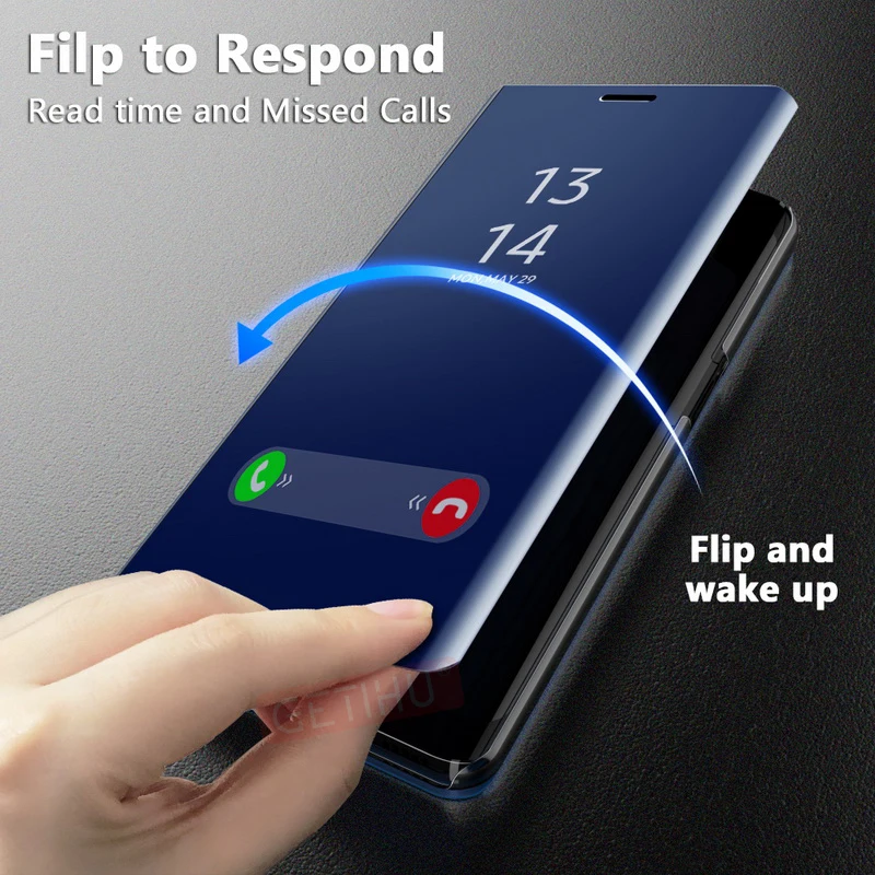 Smart View Mirror Flip Case For Samsung Galaxy S25 S24 S23 FE S22 Ultra S21 S20 A14 A54 A15 Note 20 10 9 8 Leather Phone Cover