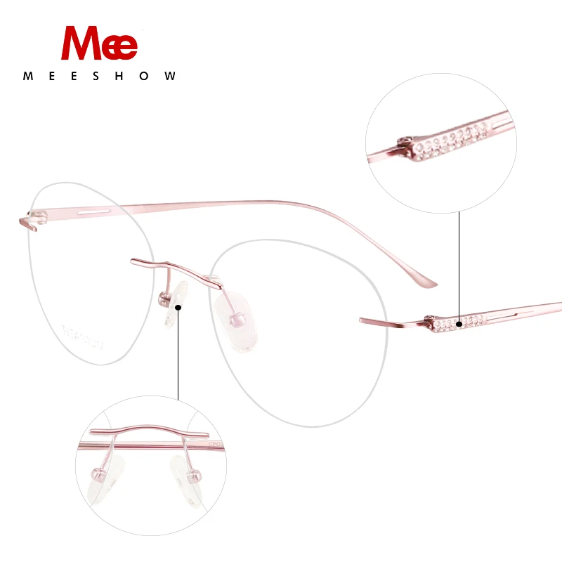 Meeshow-gafas de titanio puro sin montura para mujer, anteojos coreanos con diamantes redondos, gafas graduadas, 8513