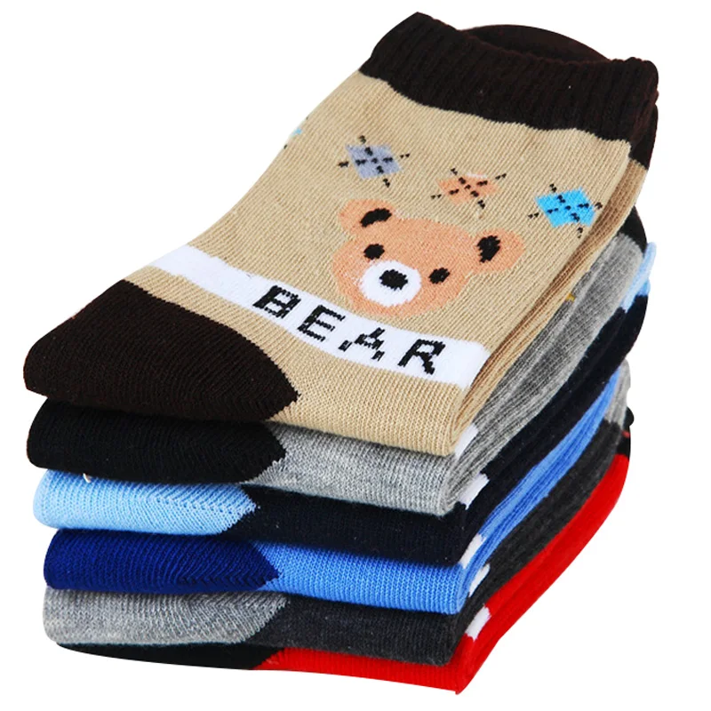 5 pairs / lot  2016 spring Cute cartoon bear pattern 2 colors cotton children socks brand kids socks 3-12 year boy girls socks