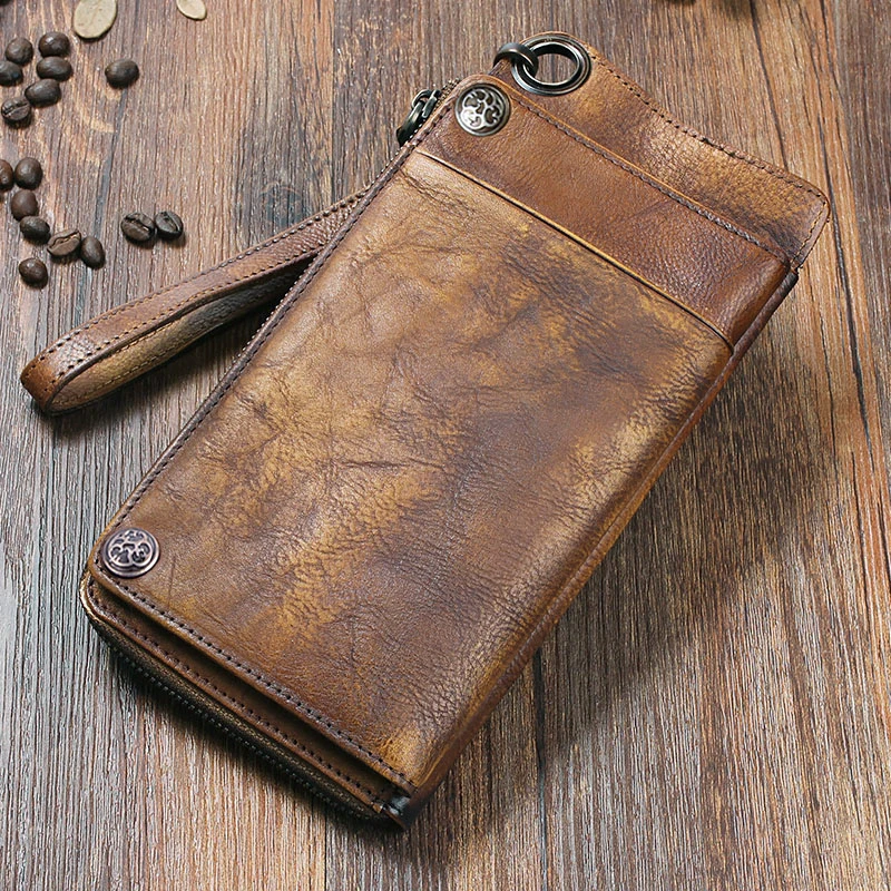 Fashion Vintage Genuine Leather Men Wallet Leather Long Wallet men purse Clutch Bag money bag male wallet coin Purse card holder