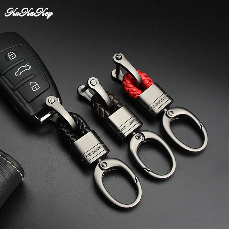 KUKAKEY Hand Woven Horseshoe Buckle Car Keychain Keyring Auto Car Key Chain Rings Holder For Audi BMW Benz Mazda Toyota Renault