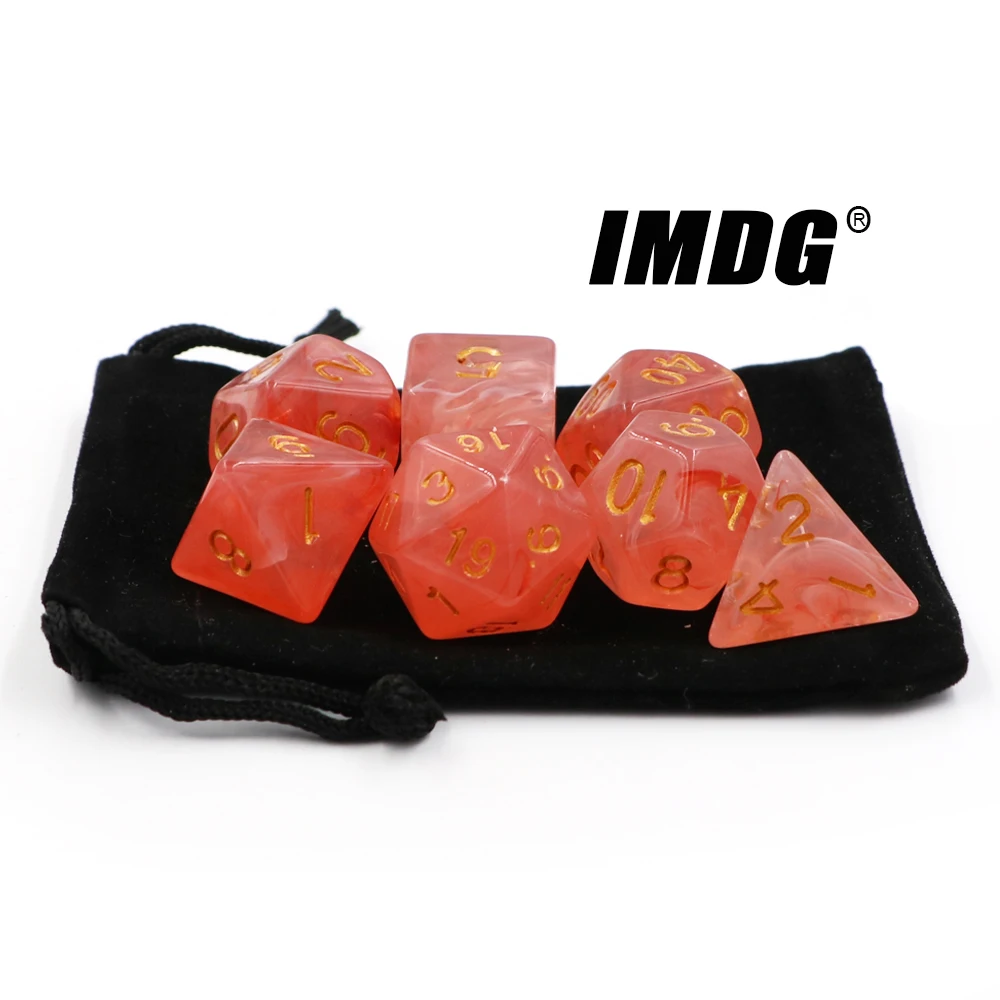 IMDG 7pcs/set Creative RPG Game Dice Polyhedron Acrylic Dice DND Drawing Digital Game Dice with Bag