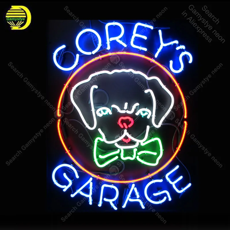 

Corey's Garage dog Neon Sign Glass Tube Handmade Avize neon light Sign Decorate Garage window Restaurant Iconic Neon Light Lamps