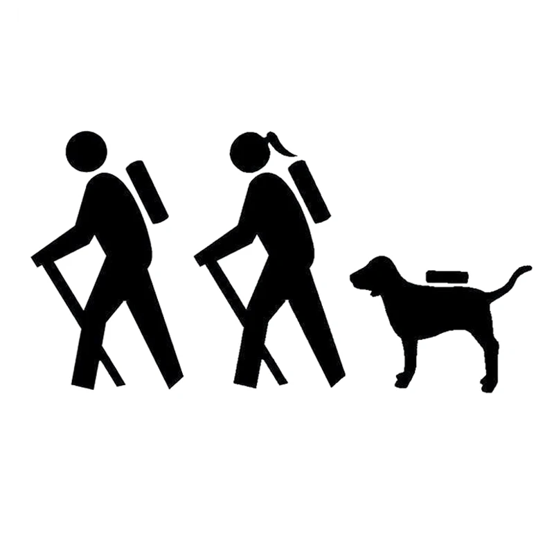 15.9CM*8.3CM Fashion Couple Hiking Dog Backpack Camping Family Car Sticker Vinyl Decal S9-0320