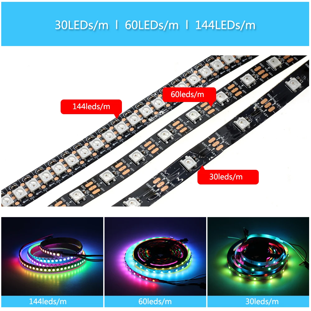 1m 2m 3m 5m Full Color WS2812B LED Strip DC5V Black / White PCB RGB Smart Pixel control Led Strip
