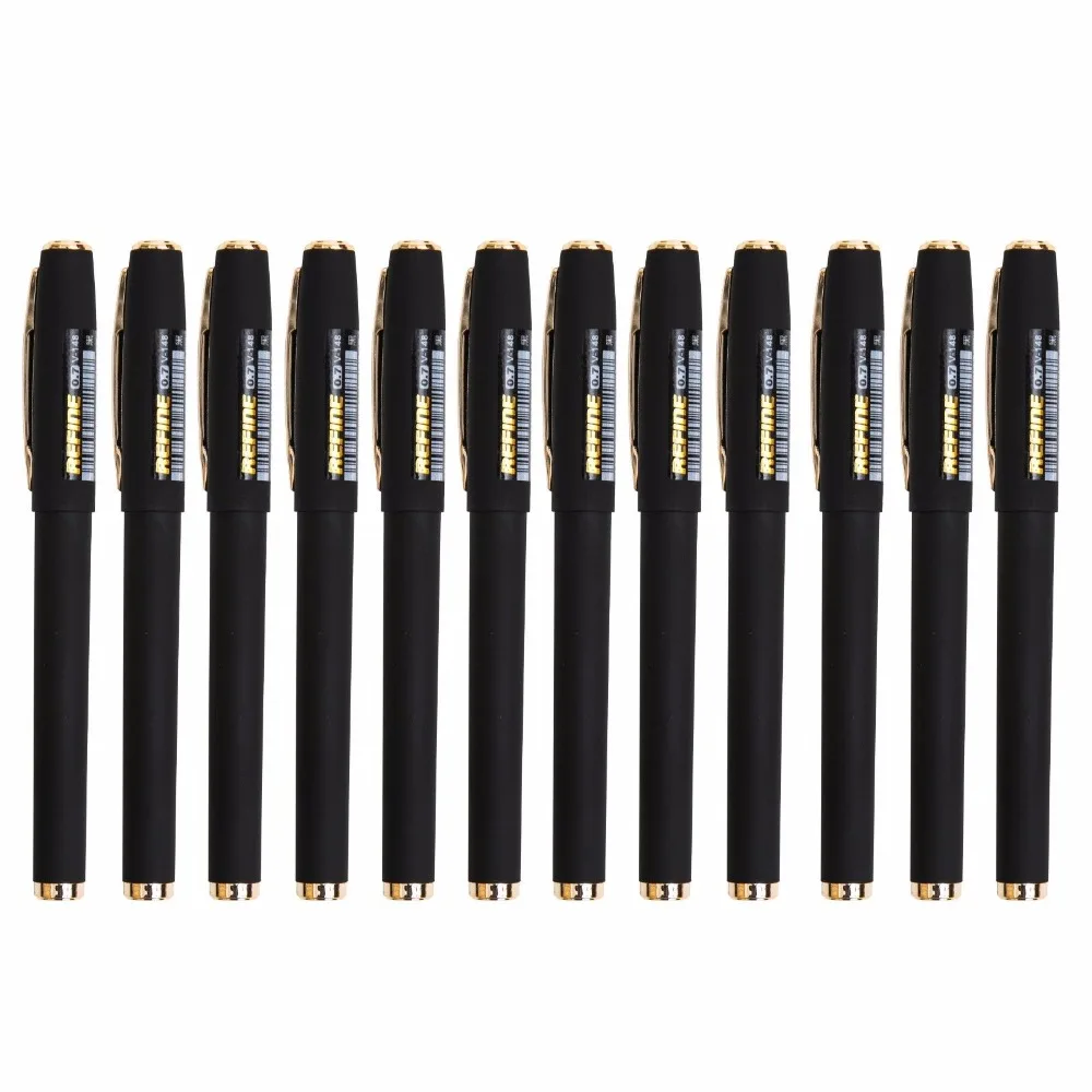 12 PCS Black Ink BallPiont Gel Pens 0.7MM Medium Fine Refillable with Grip Stick for Siganature, Writing, Diary, Office Supply