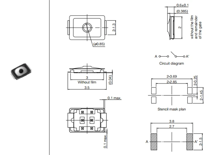 20Pcs 2x3x0.65mm ultra mini SMD Micro Push film Button momentary Tactile Tact Switch schalter Mp3/4 camera phone handy headset