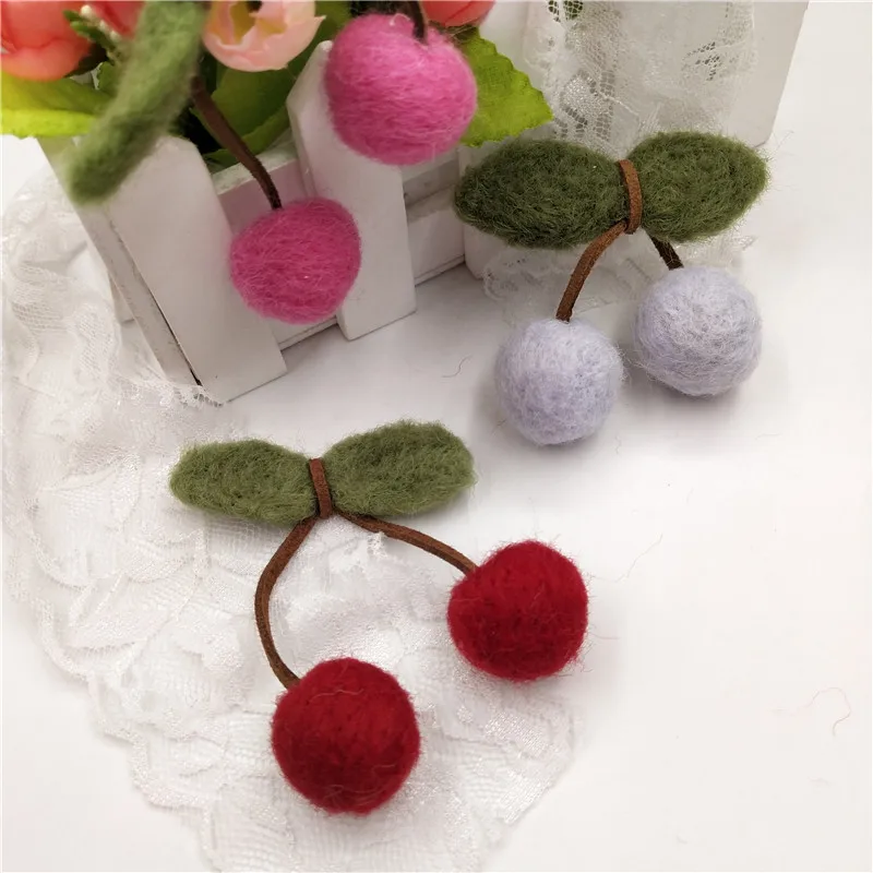 1pcs/lot Wool felt Cherry knot Patches DIY Handmde Accessories For kids clothes Cartoon Children's hair clip Accessories