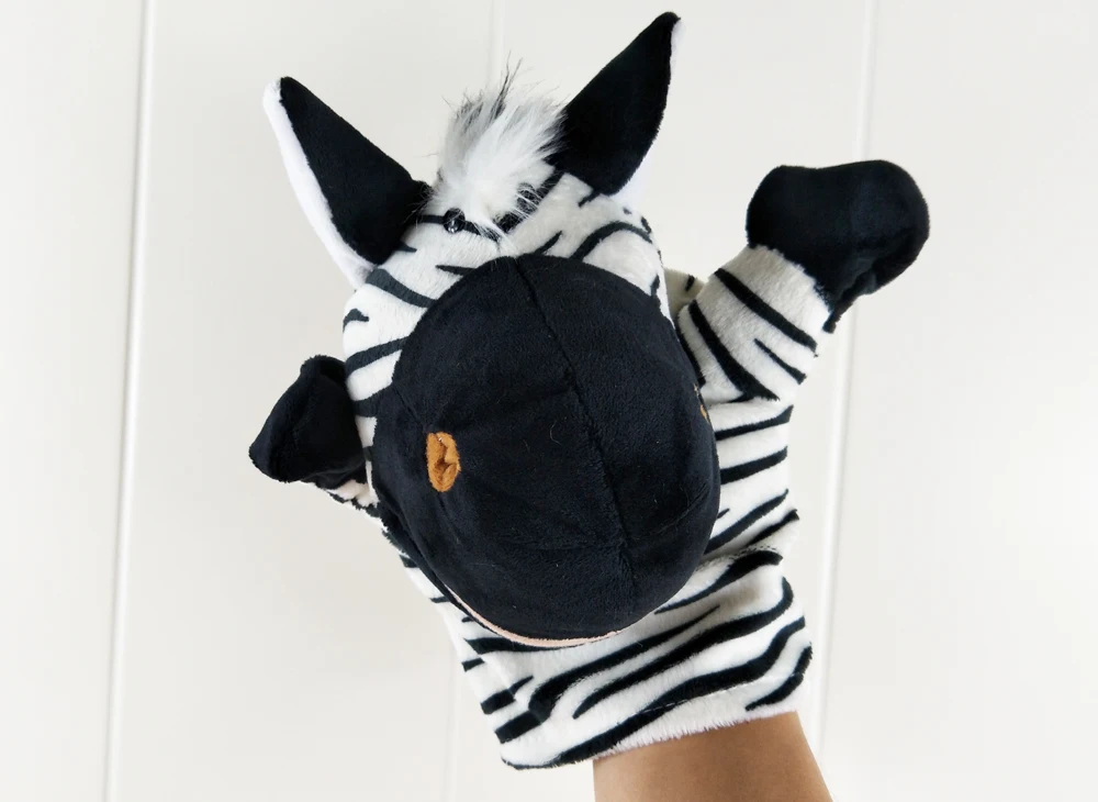 Crianças boneca zebra listras animal bebê pelúcia brinquedo recheado mão fantoche