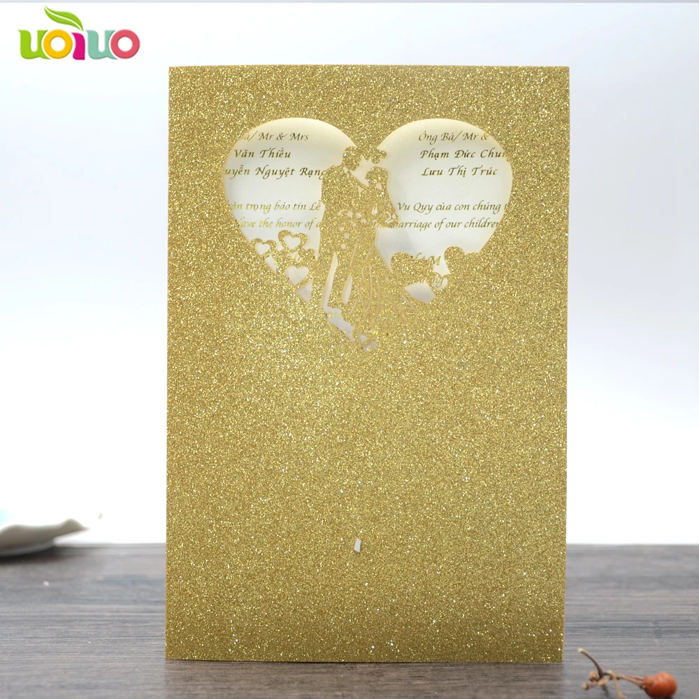 

50pc elegant marriage invitation card top pocket laser cut loving heart Wedding Invitations card Event & Party Supplies