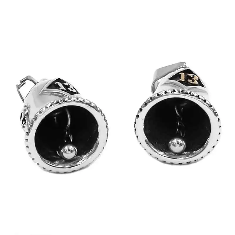 Number 13 Biker Bell Pendant Stainless Steel Silver Color Gold Motor Skull Mens Pendant SWP0508 (Has steel ball, no bell sound)