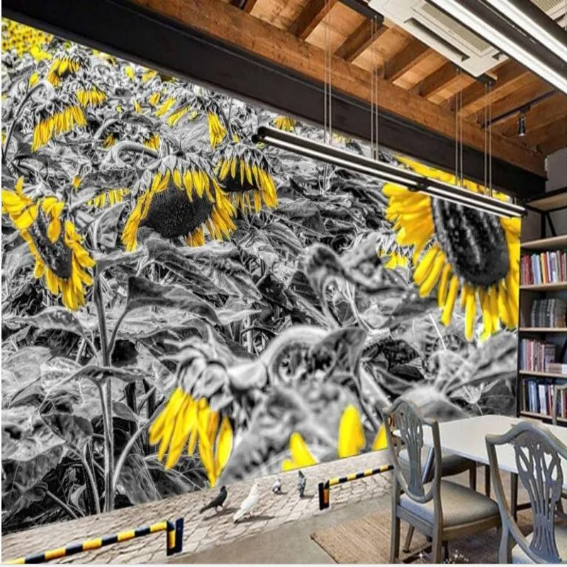 

wellyu Custom large fresco high definition oil painting sunflower sunflower backdrop super green wallpaper papel de parede