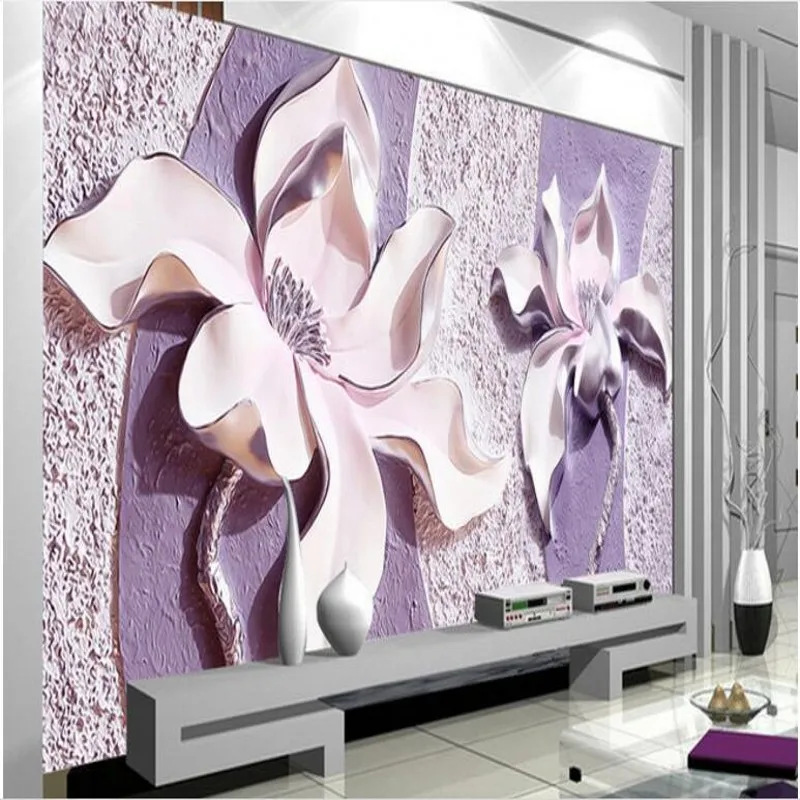 

wellyu Customized large - scale murals embossed purple magnolia 3d TV background wall wallpaper wallpaper for walls 3 d