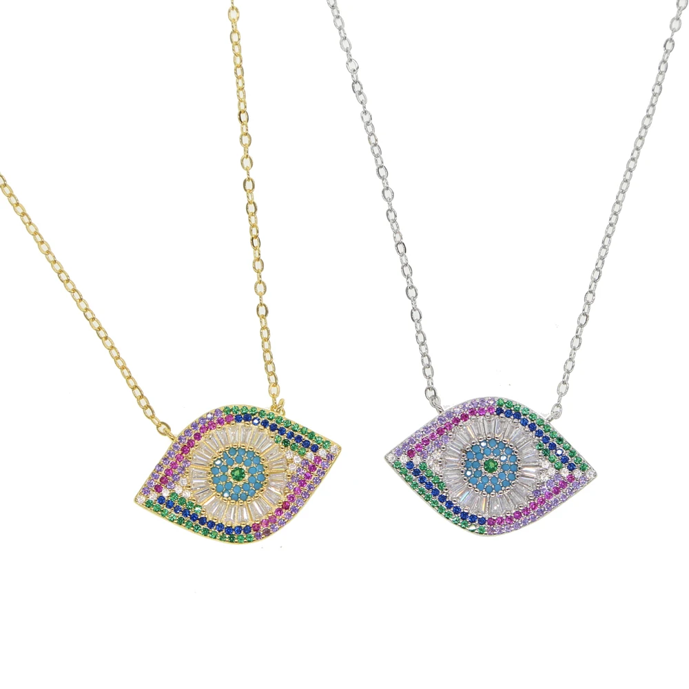 women Luxury multi colored Blue red Cubic Zirconia  Evil Eye Necklace Gold Color with Crystal 41+5cm Chain necklaces