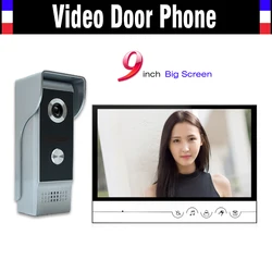 Grand moniteur de 9 pouces système d'interphone vidéo | Porte vidéo, sonnette de téléphone, kit de sonnette de vision nocturne IR, sonnette de caméra en alliage d'aluminium