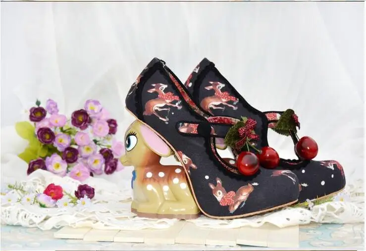 

Carpaton Spring And Autumn Alternative Cute deer fashion special animal zodiac high heel shoes round toe buckle shoes black pink