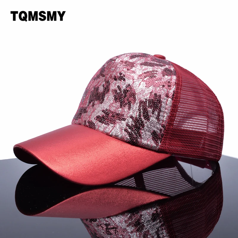 2017 Fashion brand snapback cap women sequins hats girls trucker cap Shiny mesh bone Summer baseball caps for women gorras