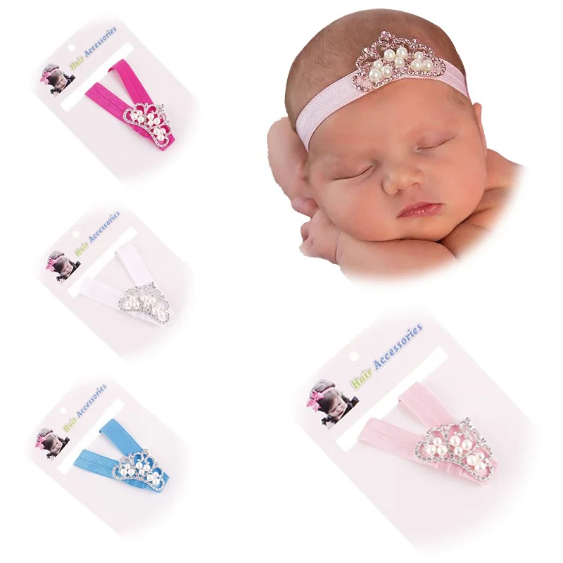 Crown Pearl New Baby Girl Hairband Newborn Headwear Children Tiaras Bandanas Kids Hairs Combs Elastic Hair Bands 200pcs/lot