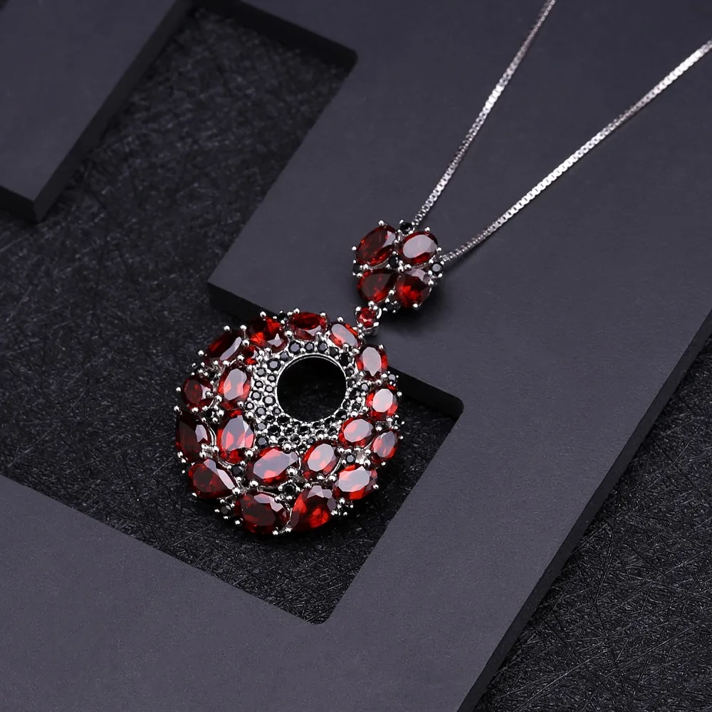 GEM\'S BALLET Natural Red Garnet Gemstone Vintage 925 Sterling Sliver Pendant Necklace For Women Gift Party Jewelry