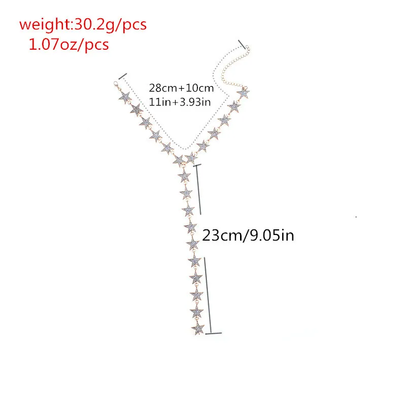 KMVEXO Luxury Gold Color Long Five Pointed Stars Choker Necklace 2018 New Crystal Rhinestone Necklace Women Fashion Body Jewelry