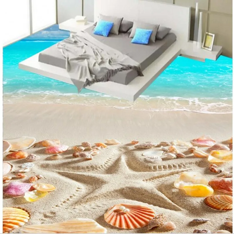 

beibehang Custom flooring three-dimensional high-definition beach surfing sea shells 3D starfish painting pvc thicker wear