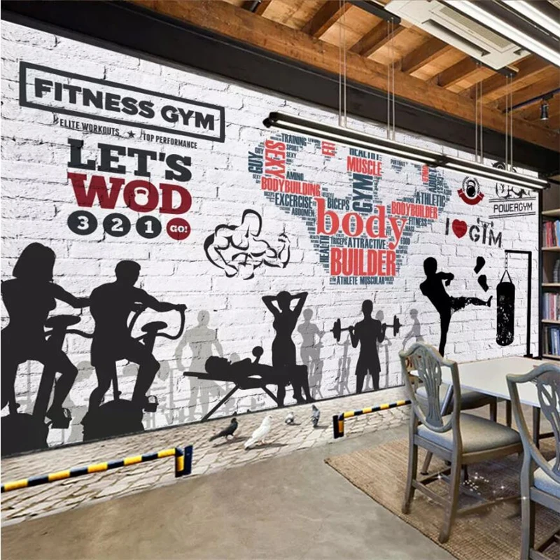 

Beibehang Custom wallpaper 3D solid mural brick wall sports fitness club image background decorative wall paper papel de parede