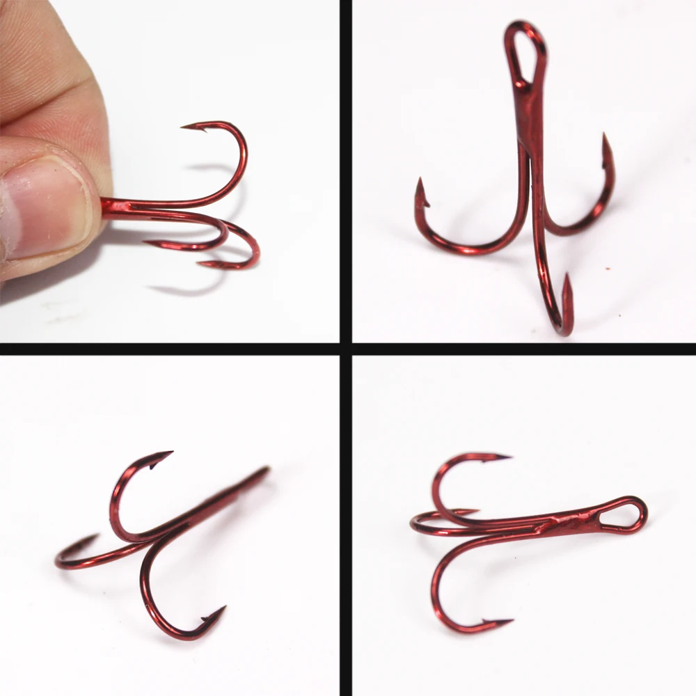 15Pcs/lot 13B Three Hook Red Nickel Color Fishhook 1/2/4/8/10/12/14# Fishing Hook High Carbon Steel Treble Hooks  gamakatsu