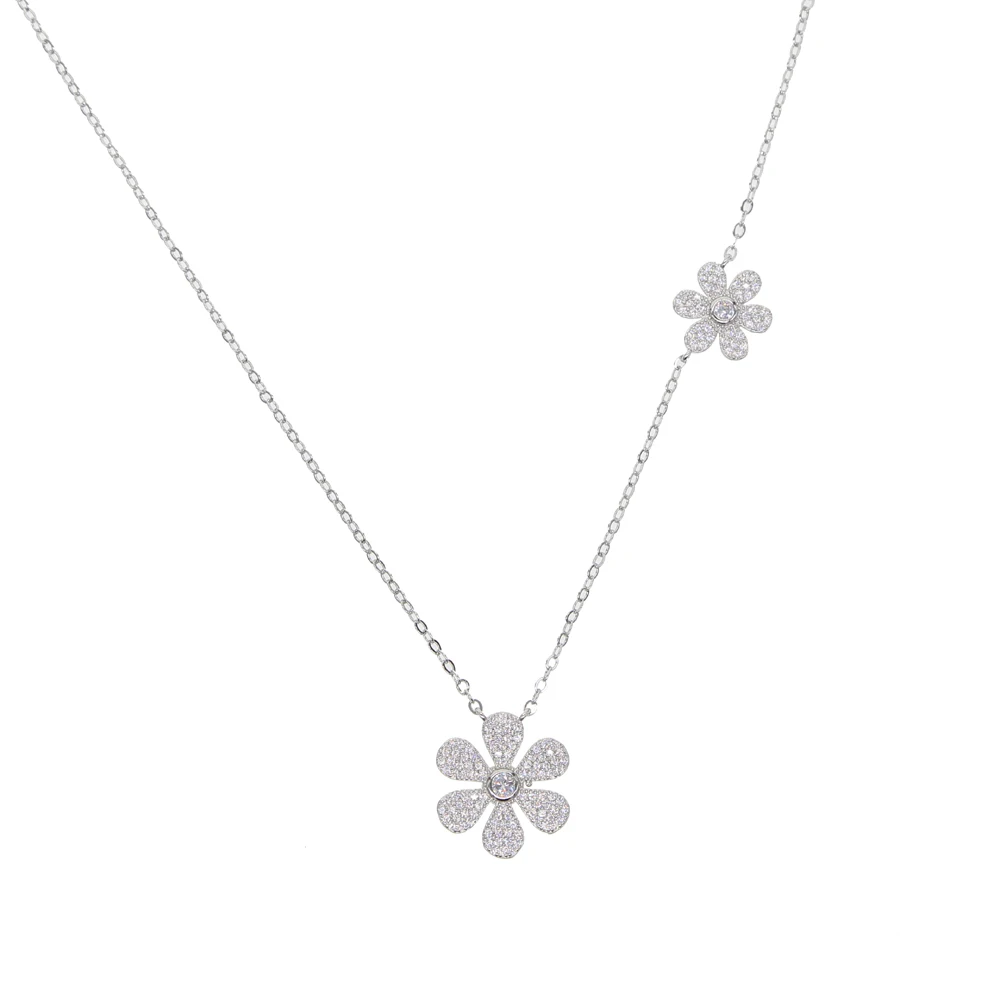 Double daisy flower necklace beautiful fashion women jewelry micro pave cz flower charm chain collar view 6