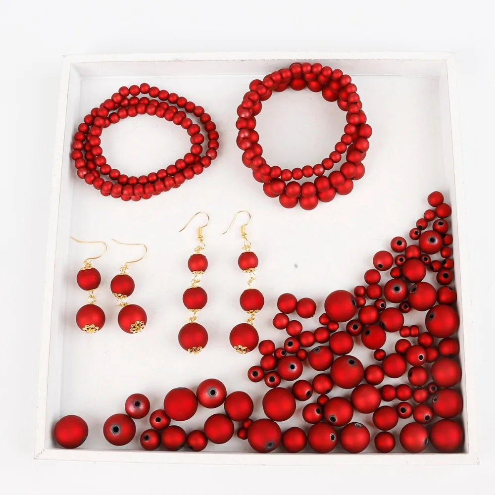 6mm/8mm/10mm/12mm/14mm/16mm Black Red Color Acrylic Beads Matte Loose Beads Handmade Jewelry Making Bracelet DIY