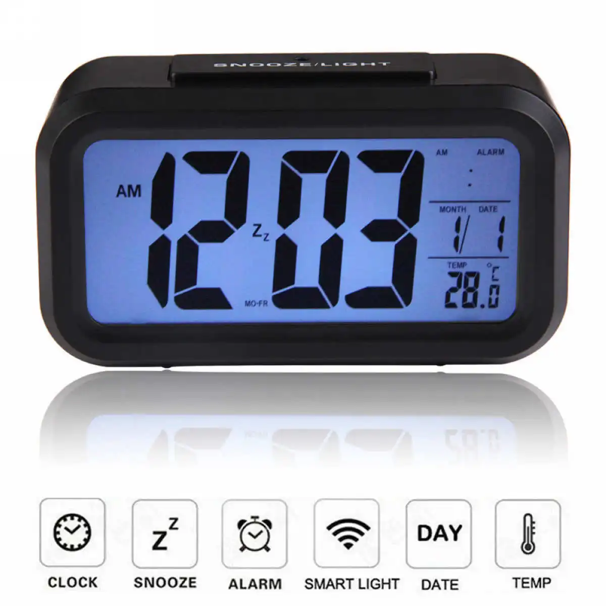 

1pc LED Digital Backlight Display Desk Alarm Clock Thermometer Calendar Time Snooze