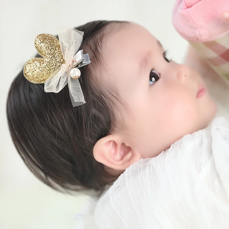 Boutique 20pcs/4C Fashion Cute Glitter Heart Lace Bow Hairpins Solid Kawaii Hair Clips Princess Headwear Hair Accessories