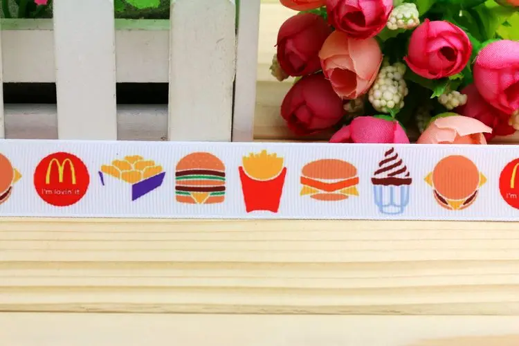 7/8''  m hamburger printed grosgrain ribbon hair bow headwear party decoration wholesale OEM 22mm H4853