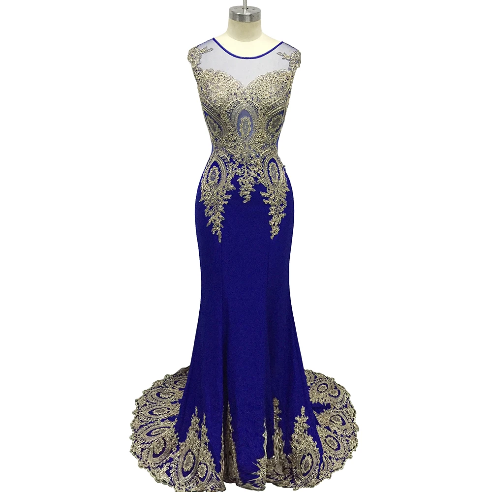 Robe de Soiree Longue Gold Lace Appliques Mermaid Evening Dress Dubai Arabic Evening Gowns Formal Evening Party Dress