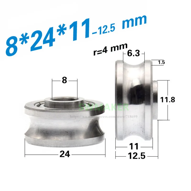 1pcs 8*24*11mm U groove bearing pulley, track 8mm diameter, roller bearing pulley / guide wheel