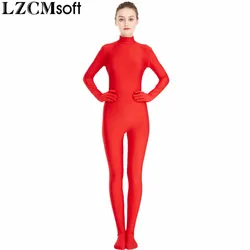 LZCMsoft Womens Mock Neck Black Full Body Suits Footed Unitards Adult Spandex Nylon Skin Tights Bodysuits Performance Catsuits