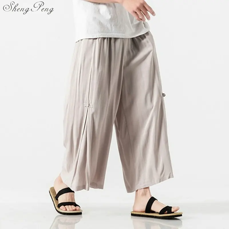 Chinese traditional kung fu wushu pants clothing for men male linen oriental wing chun wide leg pants trousers outfits G195