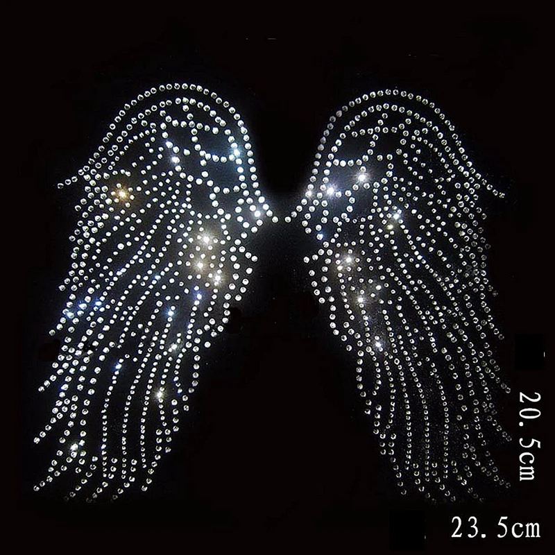 10pc/lot Angel wing bling stone crystal hotfix rhinestones motif heat transfer design iron on  hot fix rhinestone for T shirt