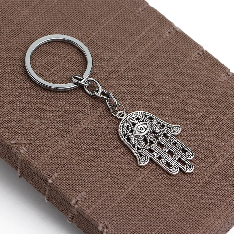 New Fashion Natural Stone Antique Symbol Evil Eye Fatima Hand Pendant Keychain Purse Car Key Rings Holder