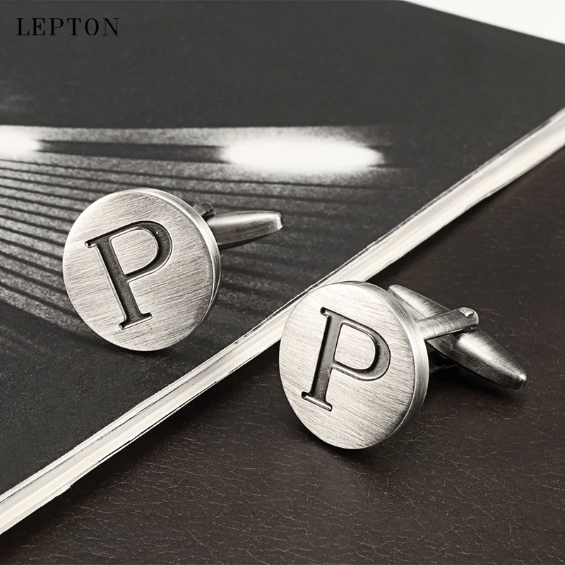 

Hot Sale Letters P of an alphabet Cufflinks For Mens Antique Silver plated Round Letters P cuff links Men shirt cuffs Cufflinks