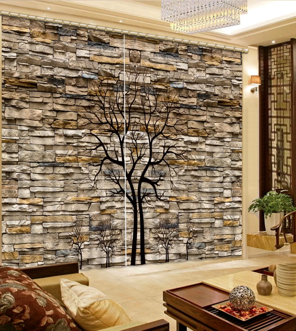 fashion decor home decoration for bedroom living room curtain brick tree custom curtain Home Decor Living Room Natural Art