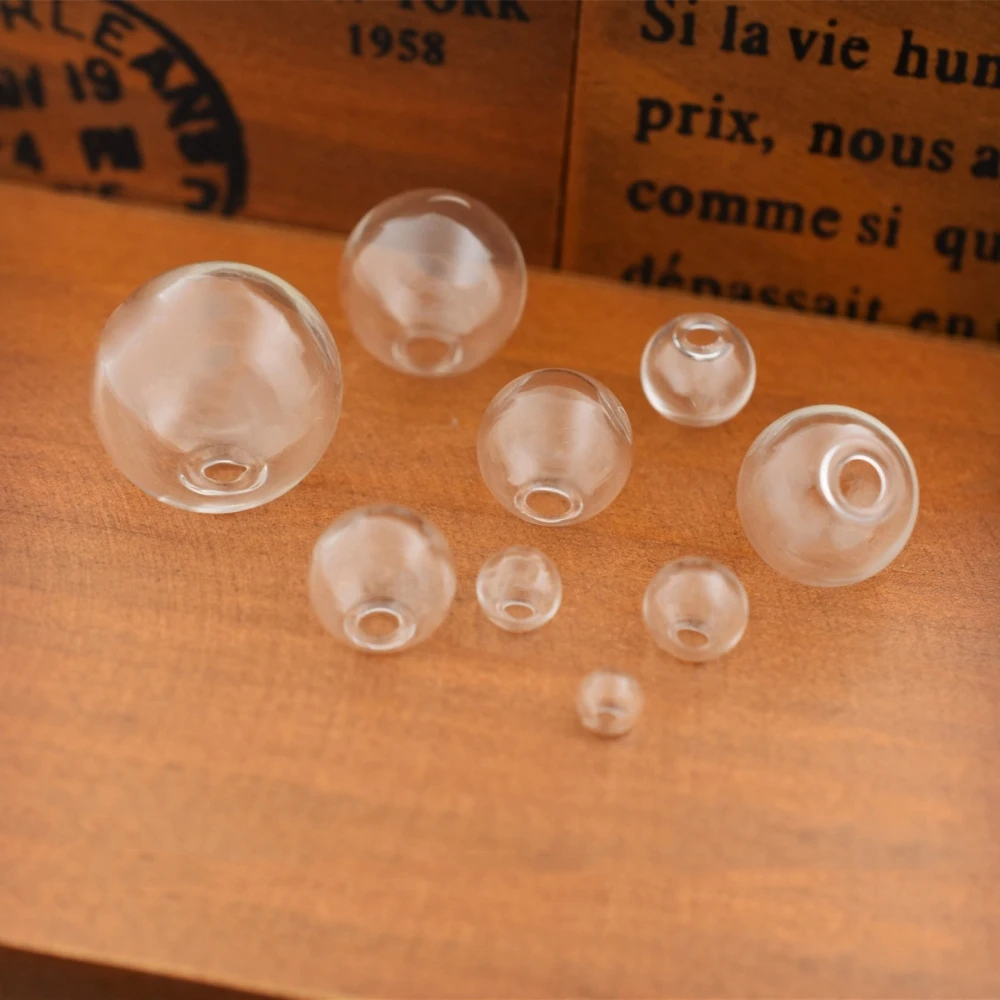 10 sztuk 8-25mm pusta szklana kula z jednym otworem okrągła bańka fiolka szklana kula kule półprodukty do biżuterii szklane akcesoria do medalionów