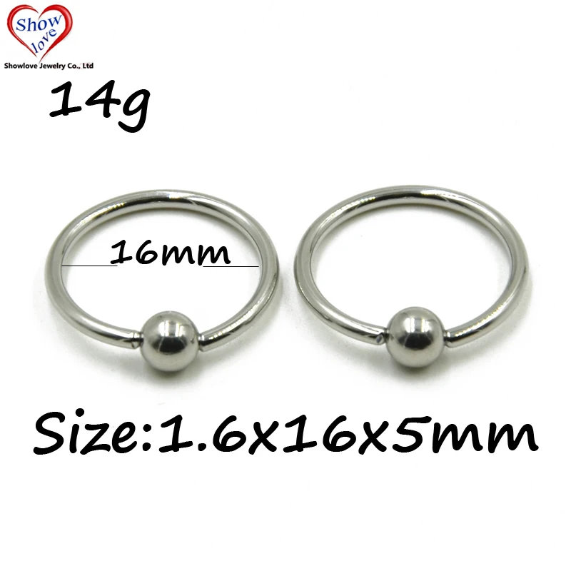 Showlove-10pcs Large Size Surgical Steel Captive Bead Lip Rings Nose Piercing Hoochie Hoop Stretched Ears Earring In Tunnel