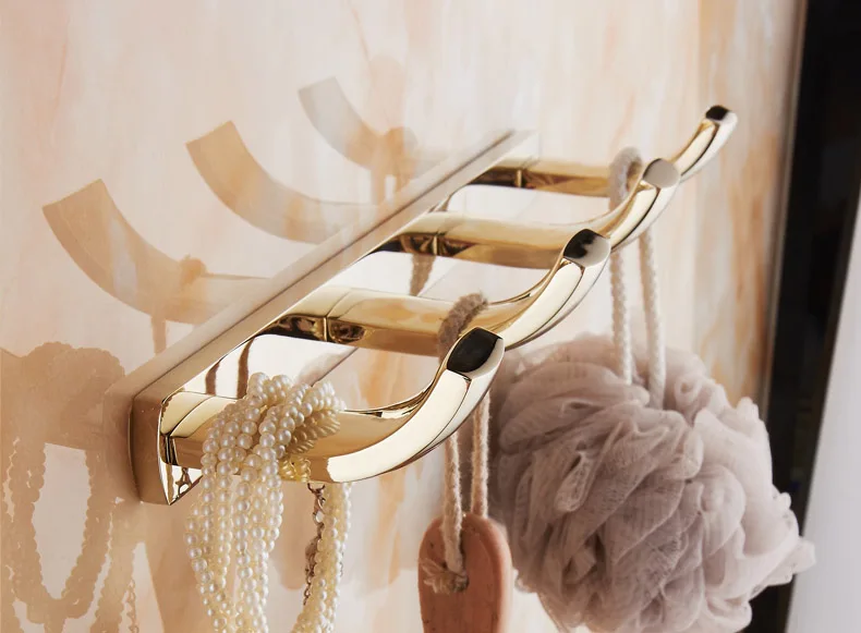 IMPEU Hook Rail, Wall Mounted Copper Towel and Robe Hook for Bath Kitchen Heavy Duty, Bathroom Accessories Gold Polished